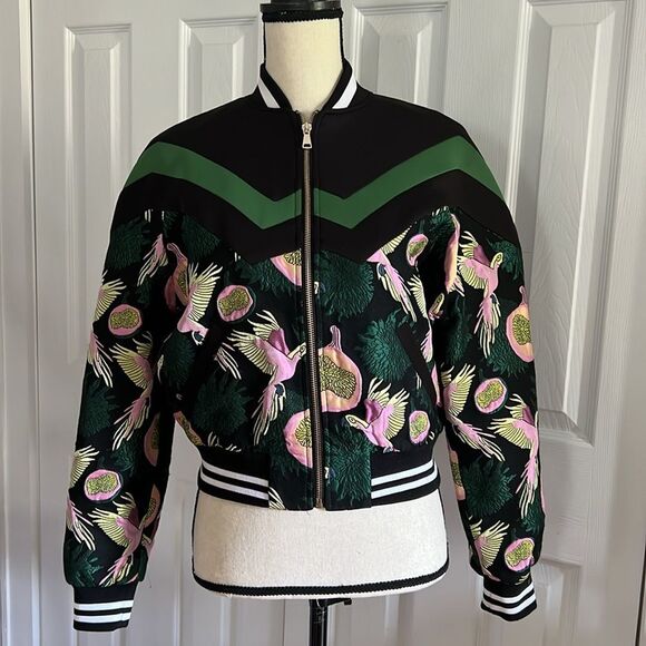 Bebe Black and Green Patterned Bomber Jacket - Picture 4 of 16